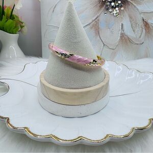 Pink  Enamel Cloisonne Bracelet Bangle w/ Rhinestones